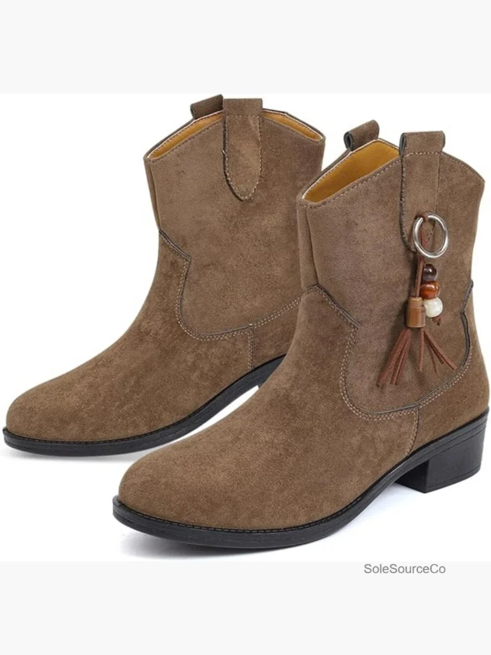 Women's Suede Ankle Boots Low Block Heel Buckle Strap Western Style